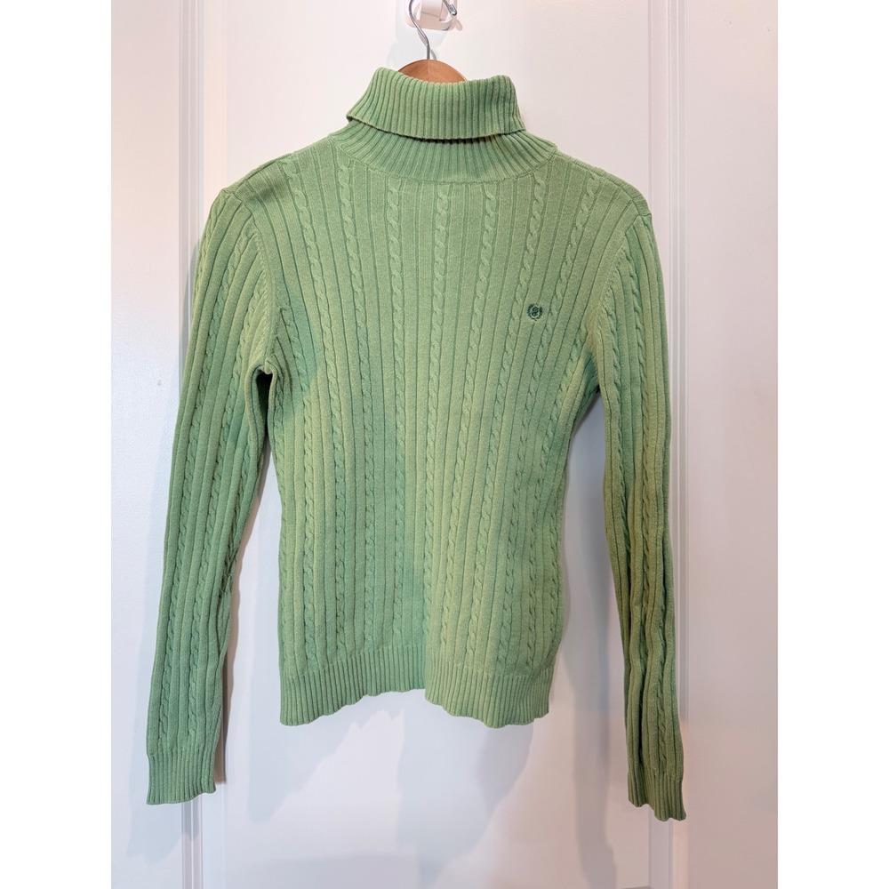 IZOD Womens Sage Green Cable Knit Turtleneck Sweater Cotton Size S PC-759